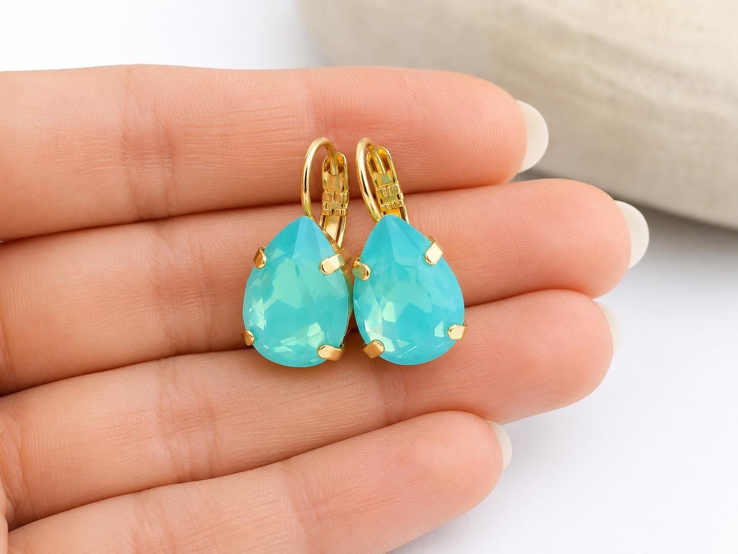 Pacific Opal Crystal Pear Teardrop Earrings | Swarovski Crystals