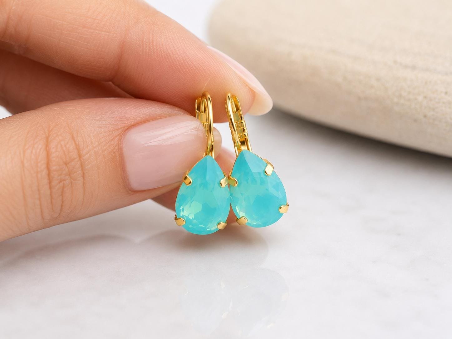 Pacific opal swarovski crystal dangle earrings