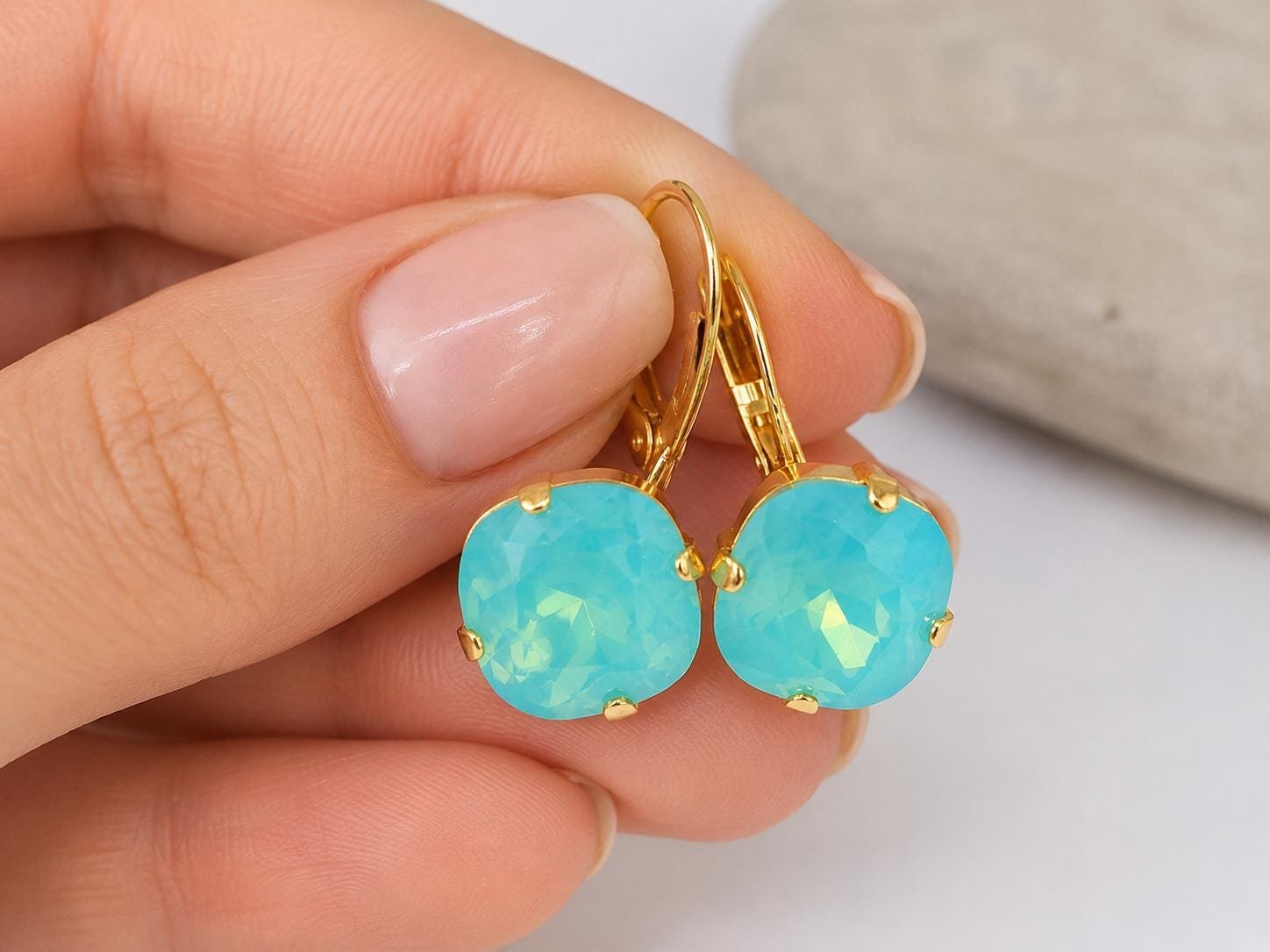 Pacific Opal Cushion Cut Earrings | Swarovski Crystal Jewellery