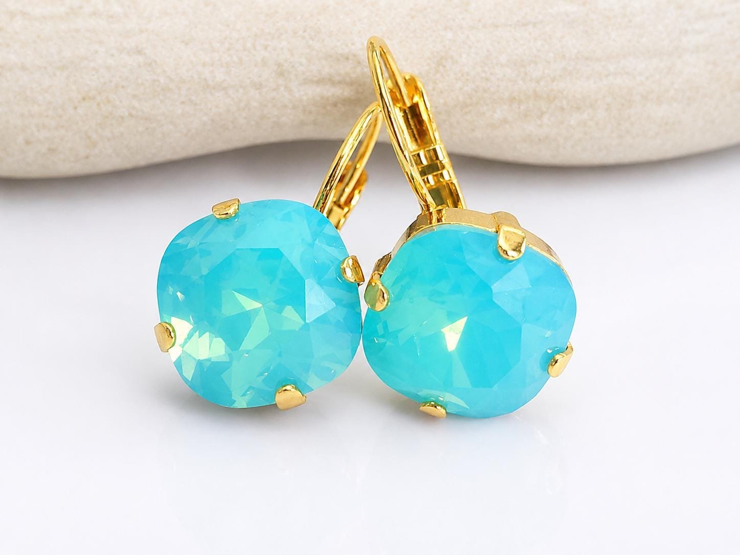 Pacific Opal Cushion Cut Earrings | Swarovski Crystal Jewellery