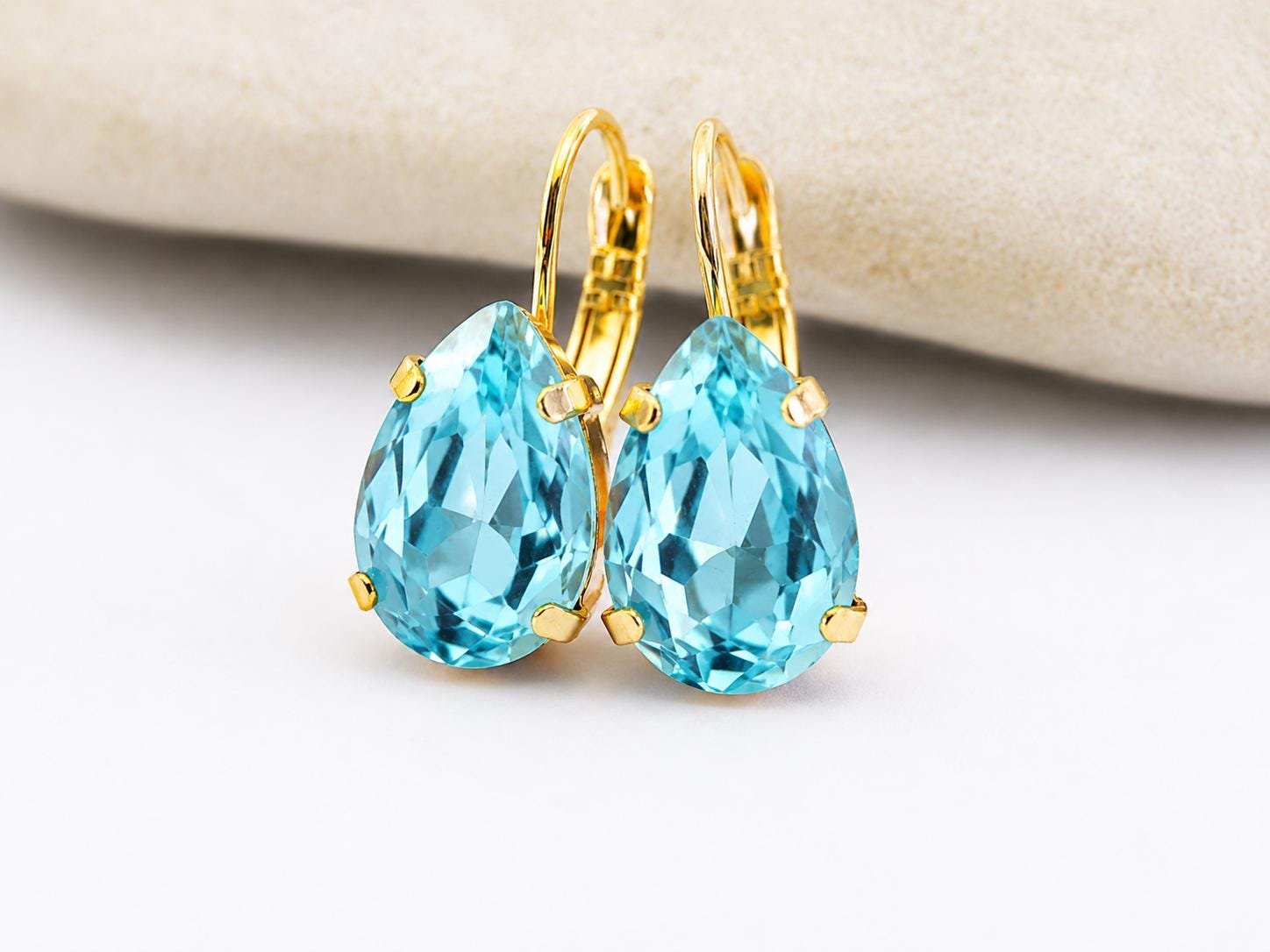 Blue Pear Crystal dangle earrings Swarovski