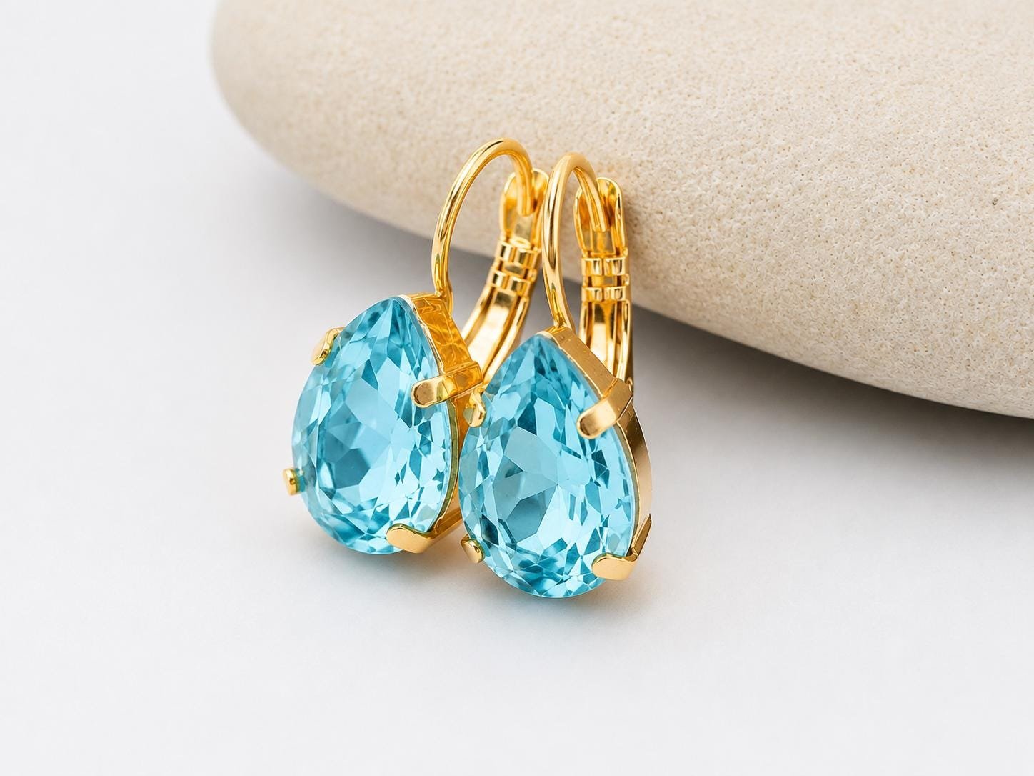 Blue Aquamarine Teardrop Earrings | Swarovski Crystal Jewelry