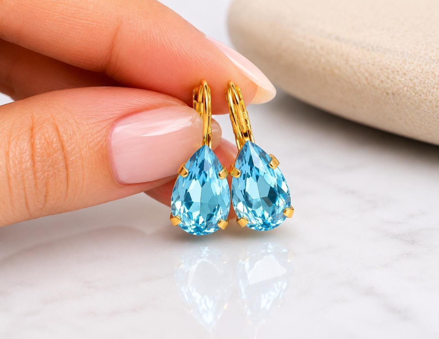 Blue Aquamarine Teardrop Earrings | Swarovski Crystal Jewelry