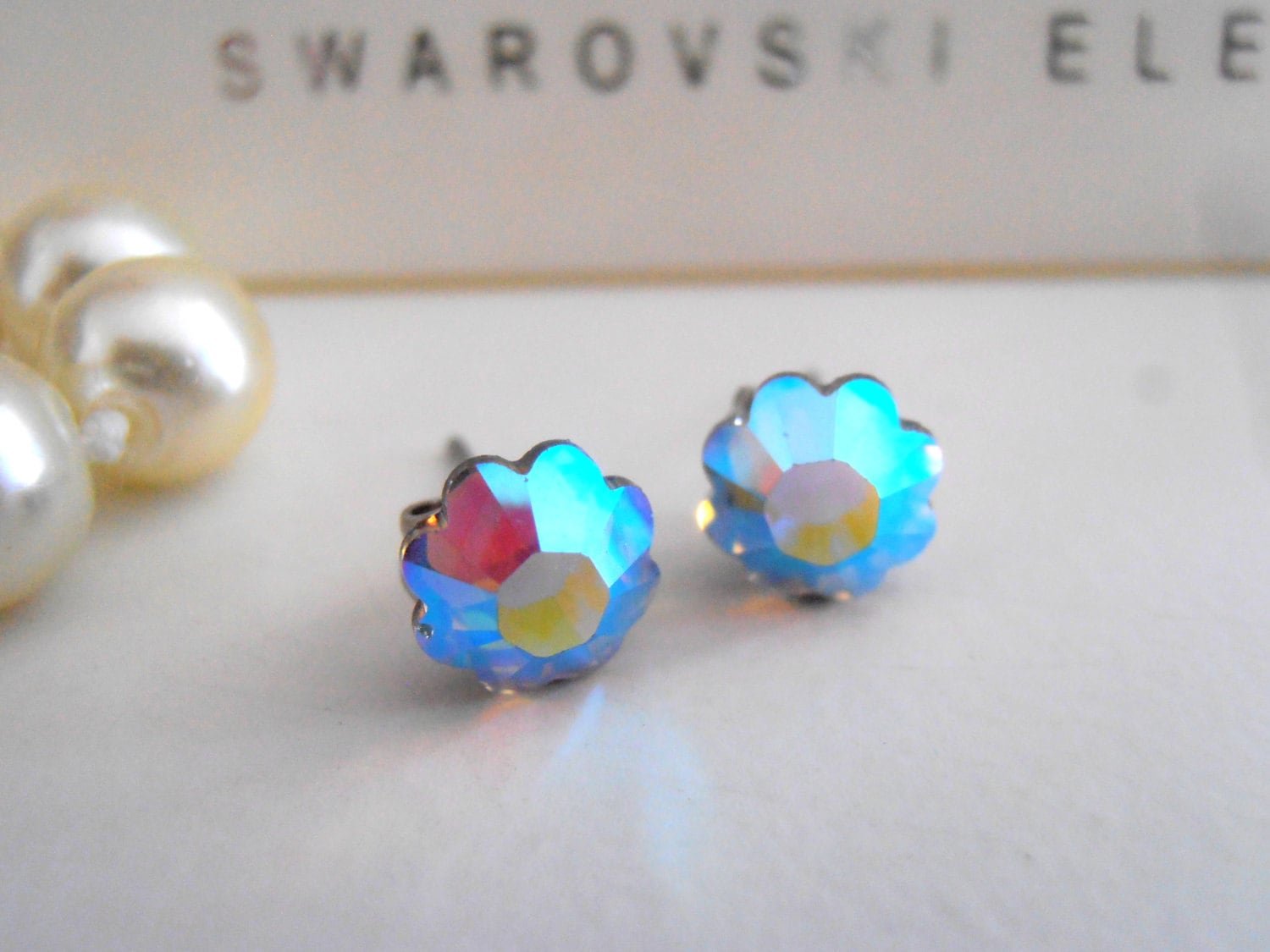 Aurora Borealis Girls Stud Earrings Daisy Flower Crystals / Stainless Steel Post / Minimalist Girl Jewelry / Birthday Gift