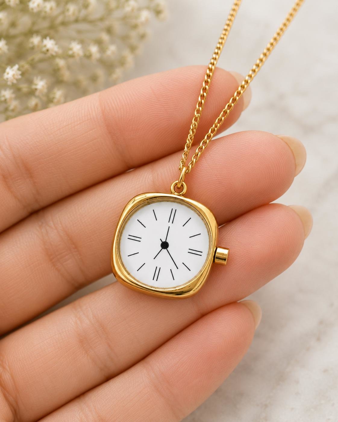 Stainless Steel Watch Charm Necklace | Mid Century Chain Pendant