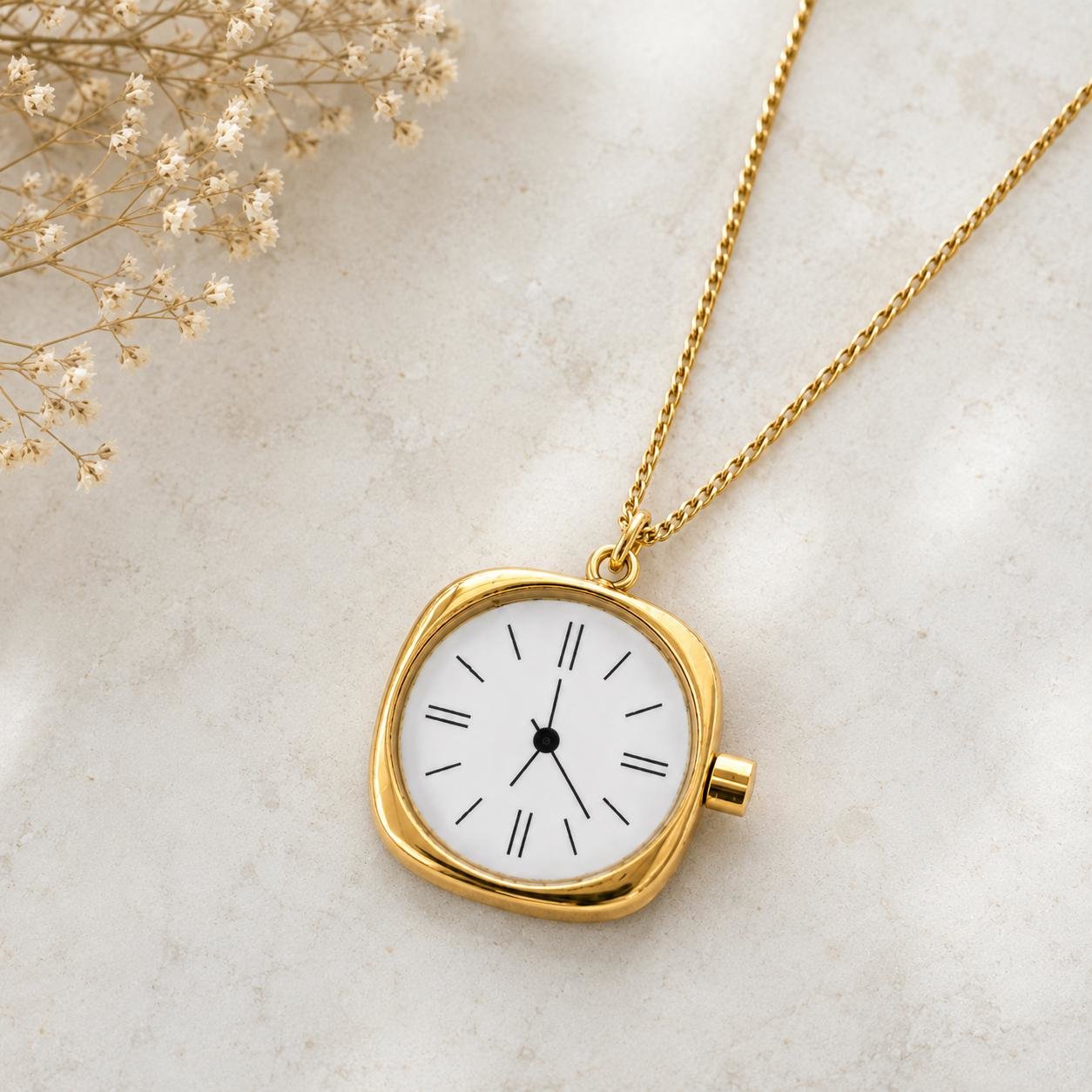 Stainless steel watch charm pendant necklace, mid century moderm style '50s