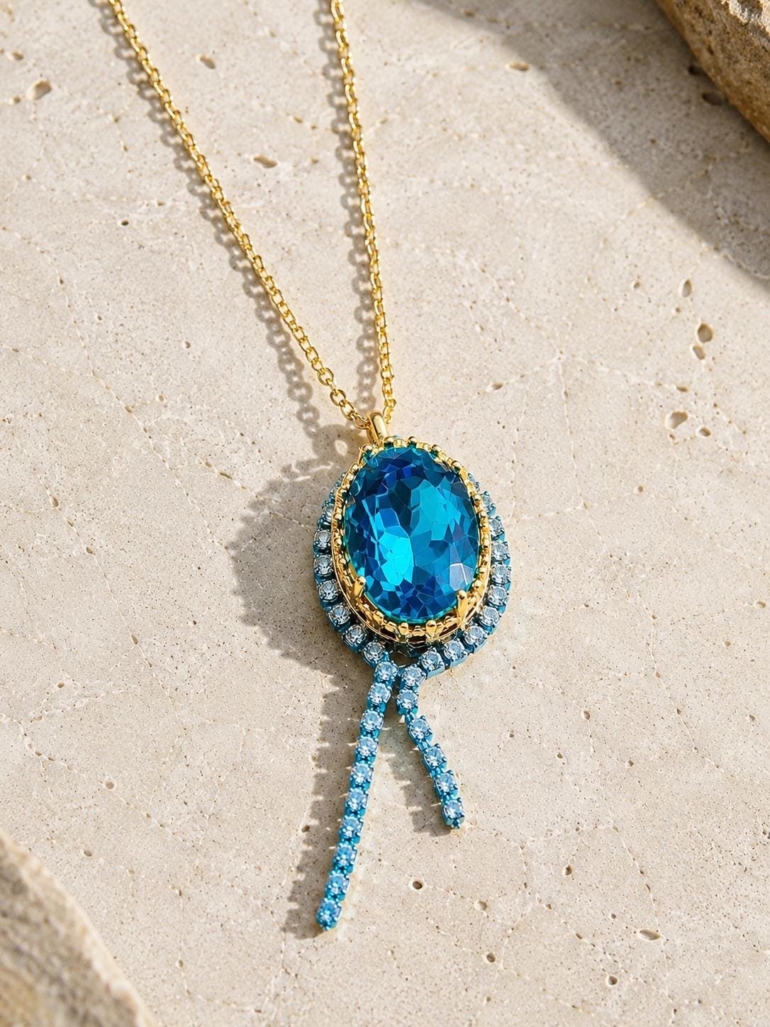 Blue Swarovski Crystal Oval Pendant Necklace | Statement Jewelry