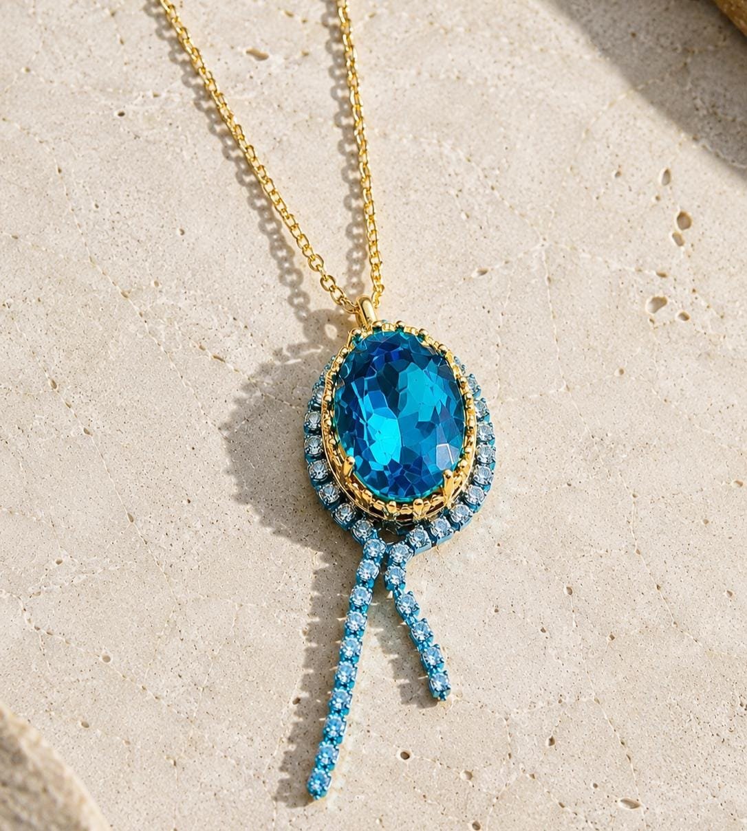 Blue Swarovski Crystal Oval Pendant Necklace | Statement Jewelry