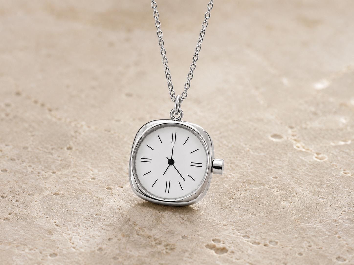 Watch Charm Pendant | Stainless Steel Long Chain Clock Necklace