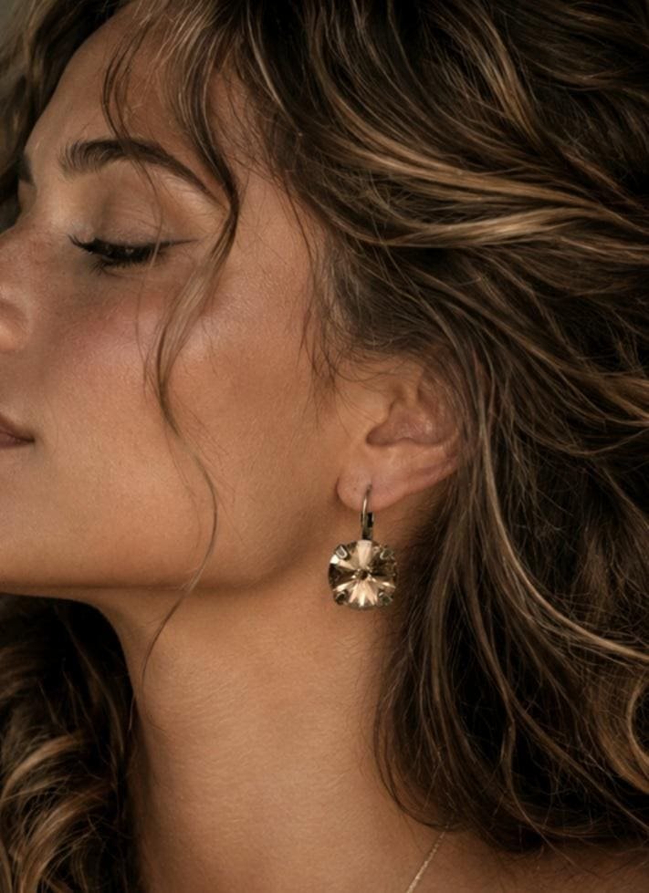 Crystal Copper Dangle Earrings | Swarovski Antique Bronze Jewelry Vintage