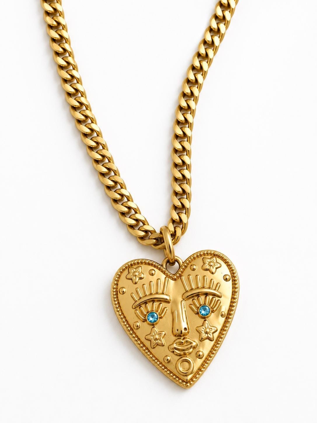 Gold Heart Pendant Necklace with Blue Swarovski Crystals | Stainless Steel Jewelry  