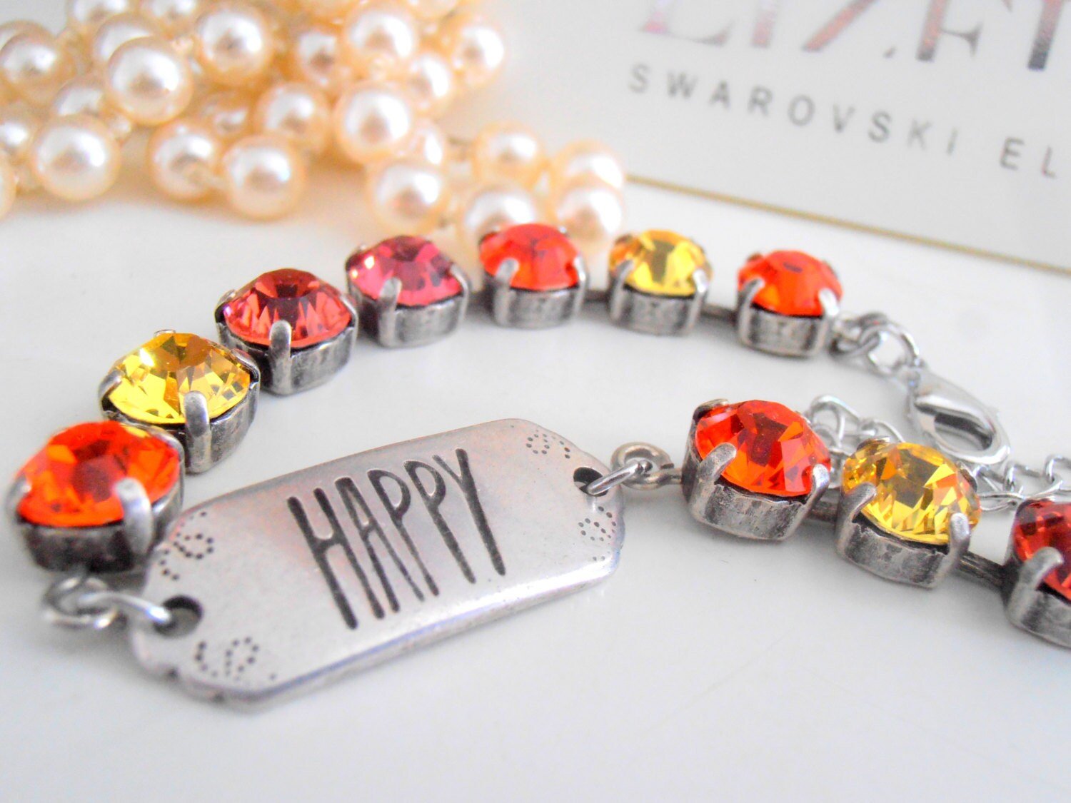 Hyacinth Orange Wish Charm Tennis Bracelet, Friendship Jewelry, Antique Silver Cup chain 8mm