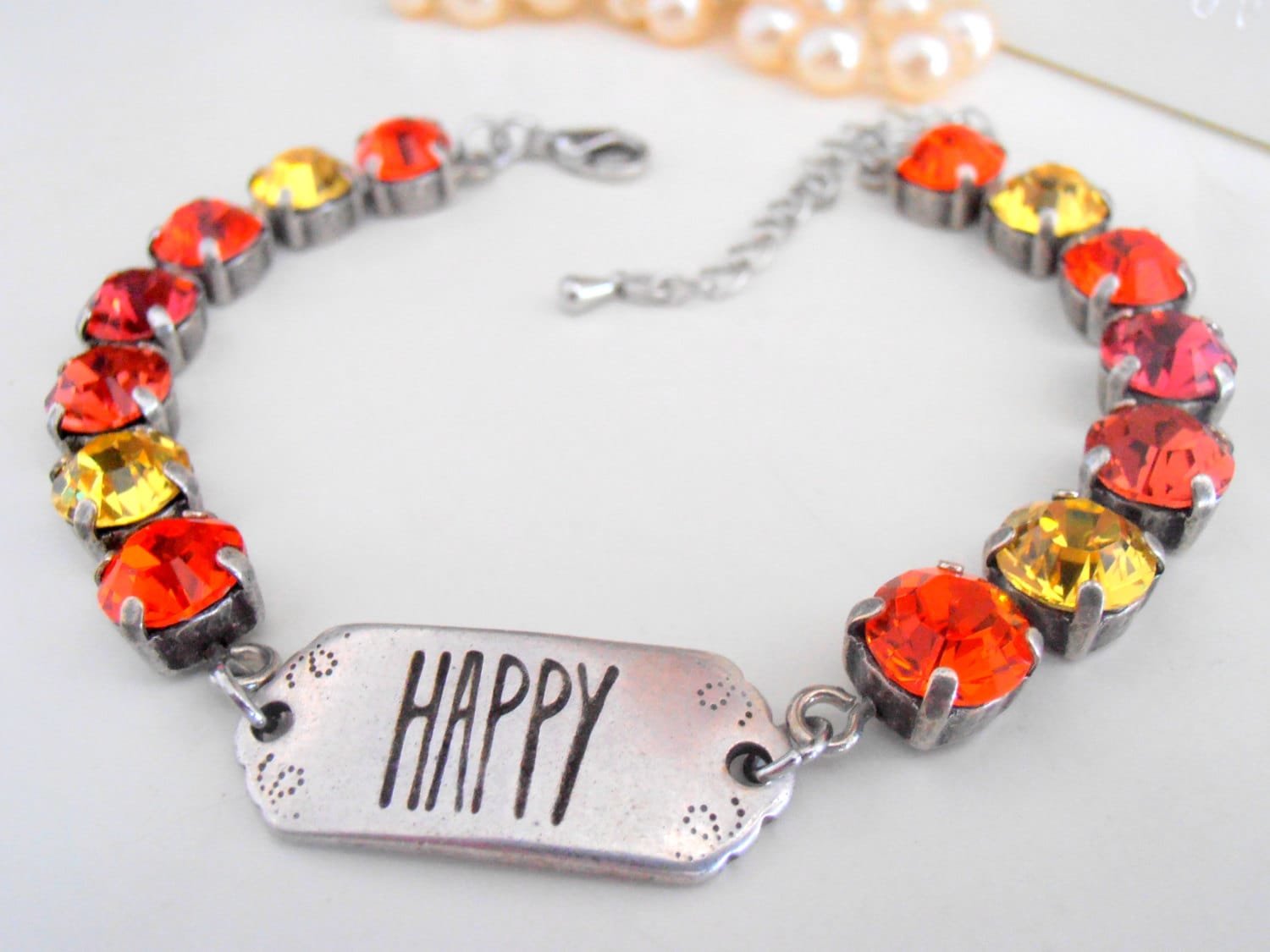 Hyacinth Orange Wish Charm Tennis Bracelet, Friendship Jewelry, Antique Silver Cup chain 8mm