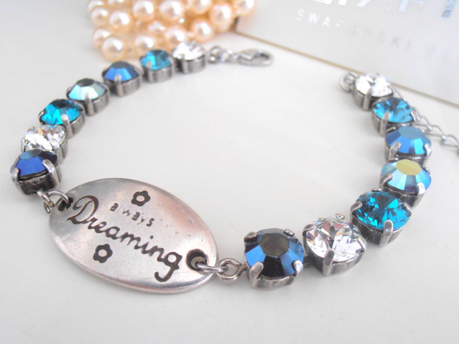 Blue Multi-colors Wish Charm Tennis Bracelet 8mm, Antique Friendship Jewelry, Cup chain, Girl Birthday Gift