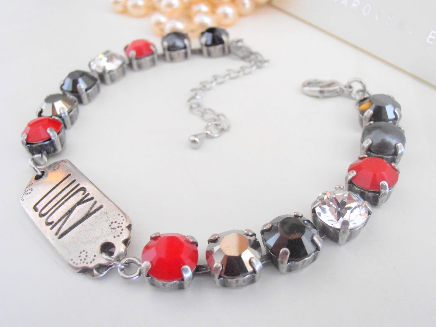 Multi-colors Wish Charm Bracelet with Crystal Chatons, Antique Silver Tennis Cup chain Jewelry, Mother's Day gift