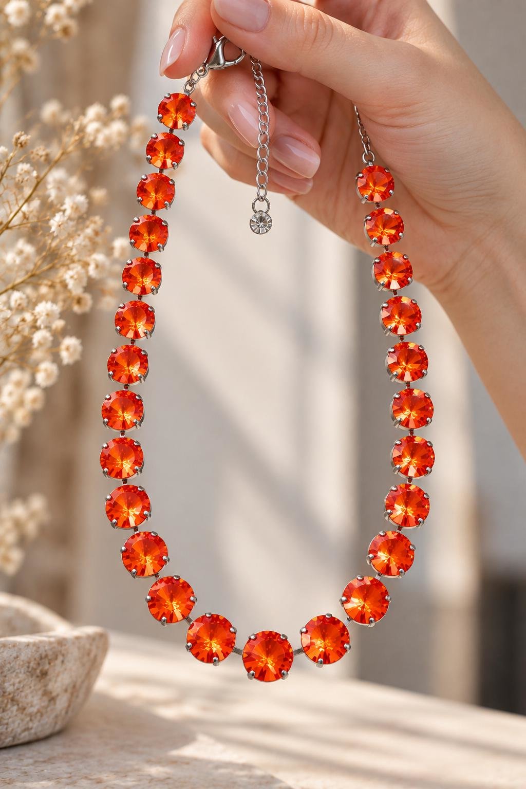 Orange Ignite Swarovski Crystal Necklace | Anna Wintour Style Jewelry