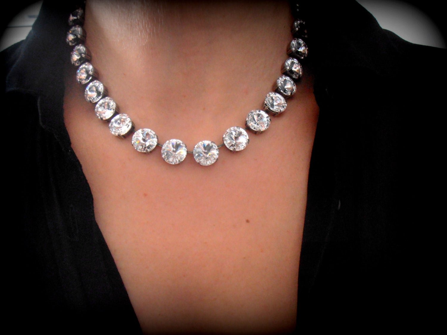 Crystal Clear Rivoli Tennis Necklace in Silver | Anna Wintour Jewelry Set