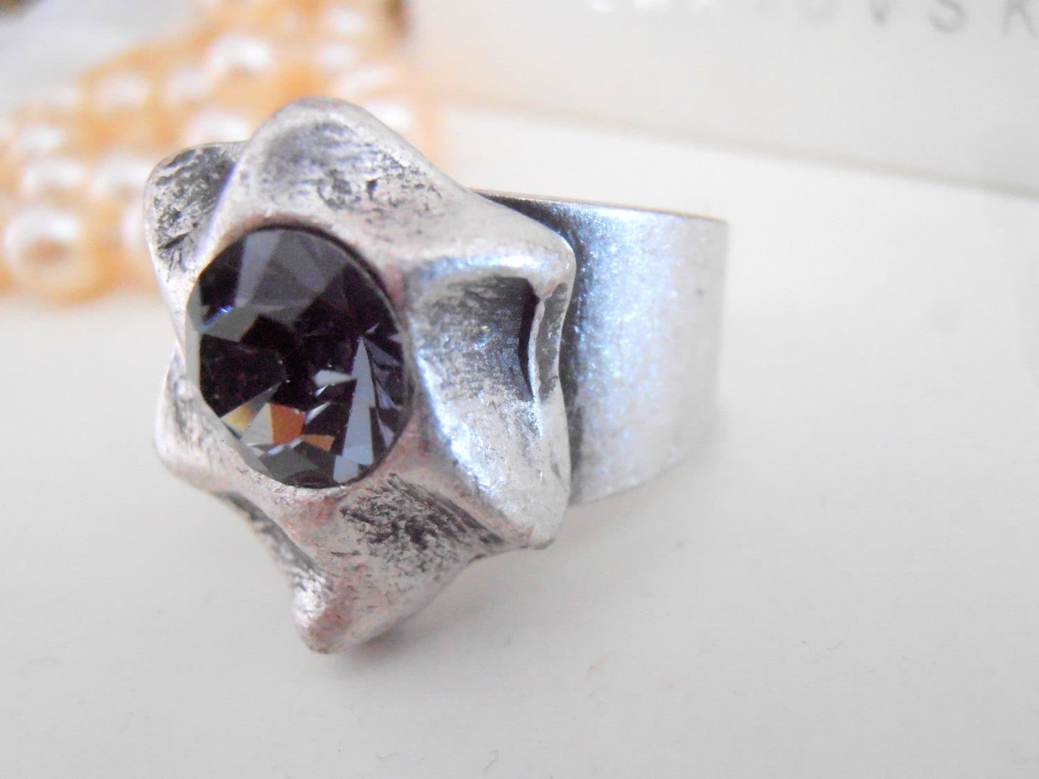 Silver Night Gothic Adjustable Ring / Handmade Band Ring / Antique Silver Black Jewelry / Statement Boho Rings / Birthday Gift