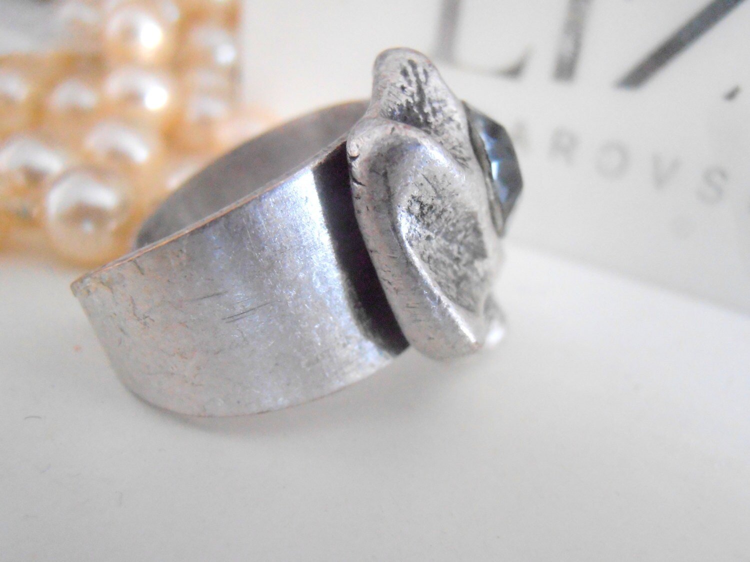 Silver Night Gothic Adjustable Ring / Handmade Band Ring / Antique Silver Black Jewelry / Statement Boho Rings / Birthday Gift