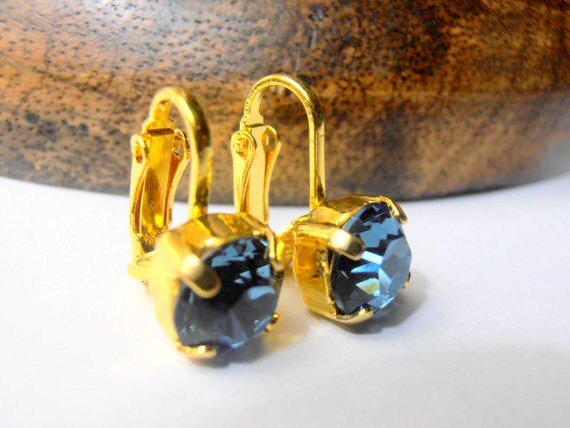 Denim Blue Crystal Clip on Earrings | No Pierced Stud Earrings