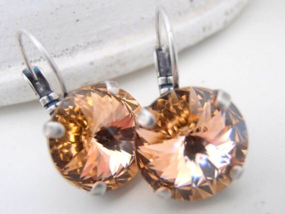 Peach Crystal Rivoli Dangle Earrings | Gift for Girlfriend