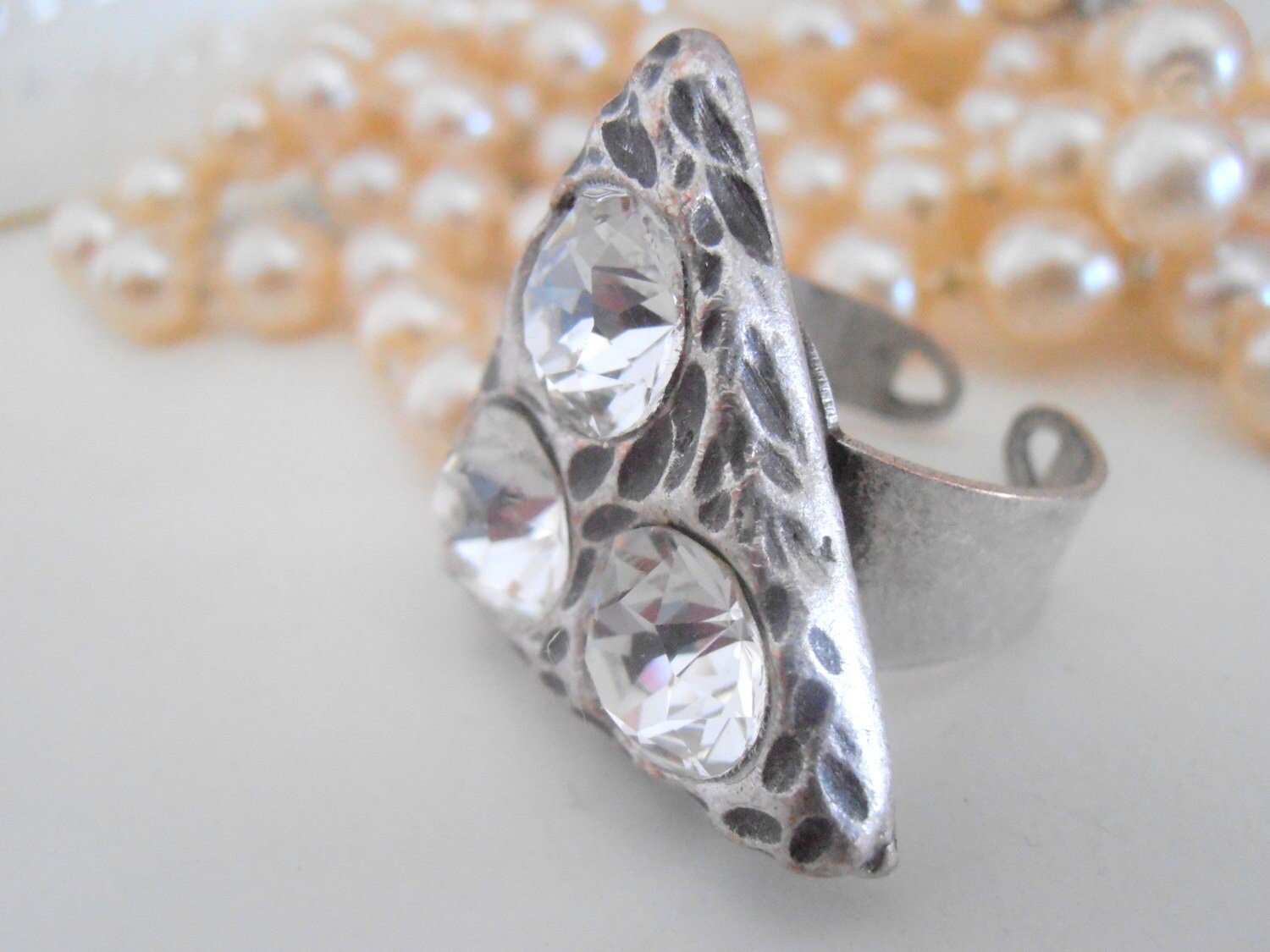 Triangle Crystal Ring / Pyramid Adjustable Statement Rings / Bohemian Jewelry / Birthday Gift