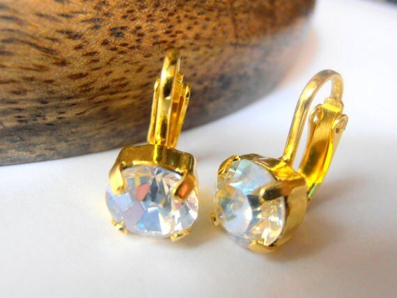 Moonlight Clip on Earrings, Non Pierced Earrings for girls, Crystal Ear Clips, Gold plated, Wedding, Bridal,