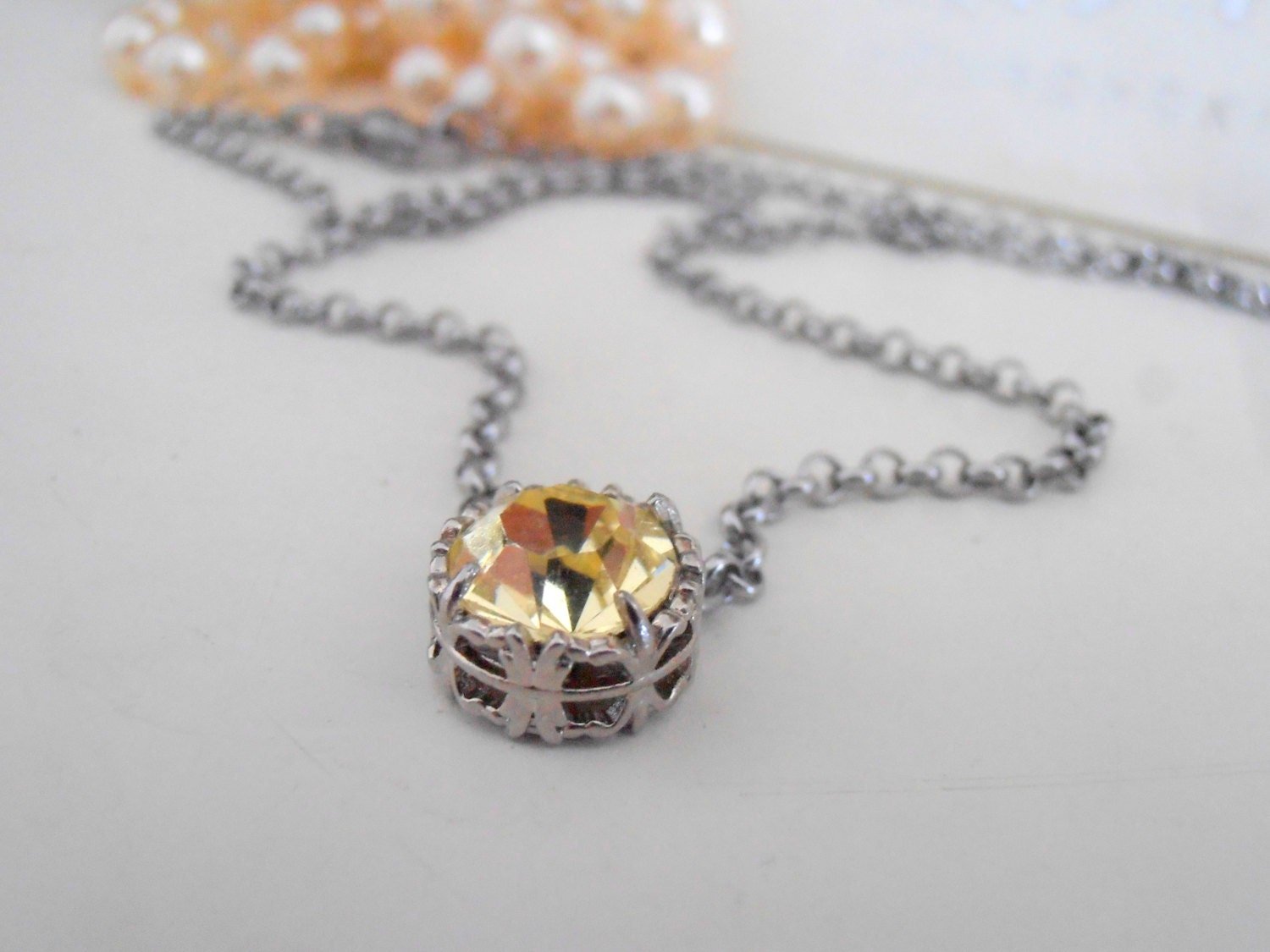 Citrine Yellow Art Deco Dainty solitaire Pendant / Delicate Minimalist Jewelry / Bridesmaid gift /