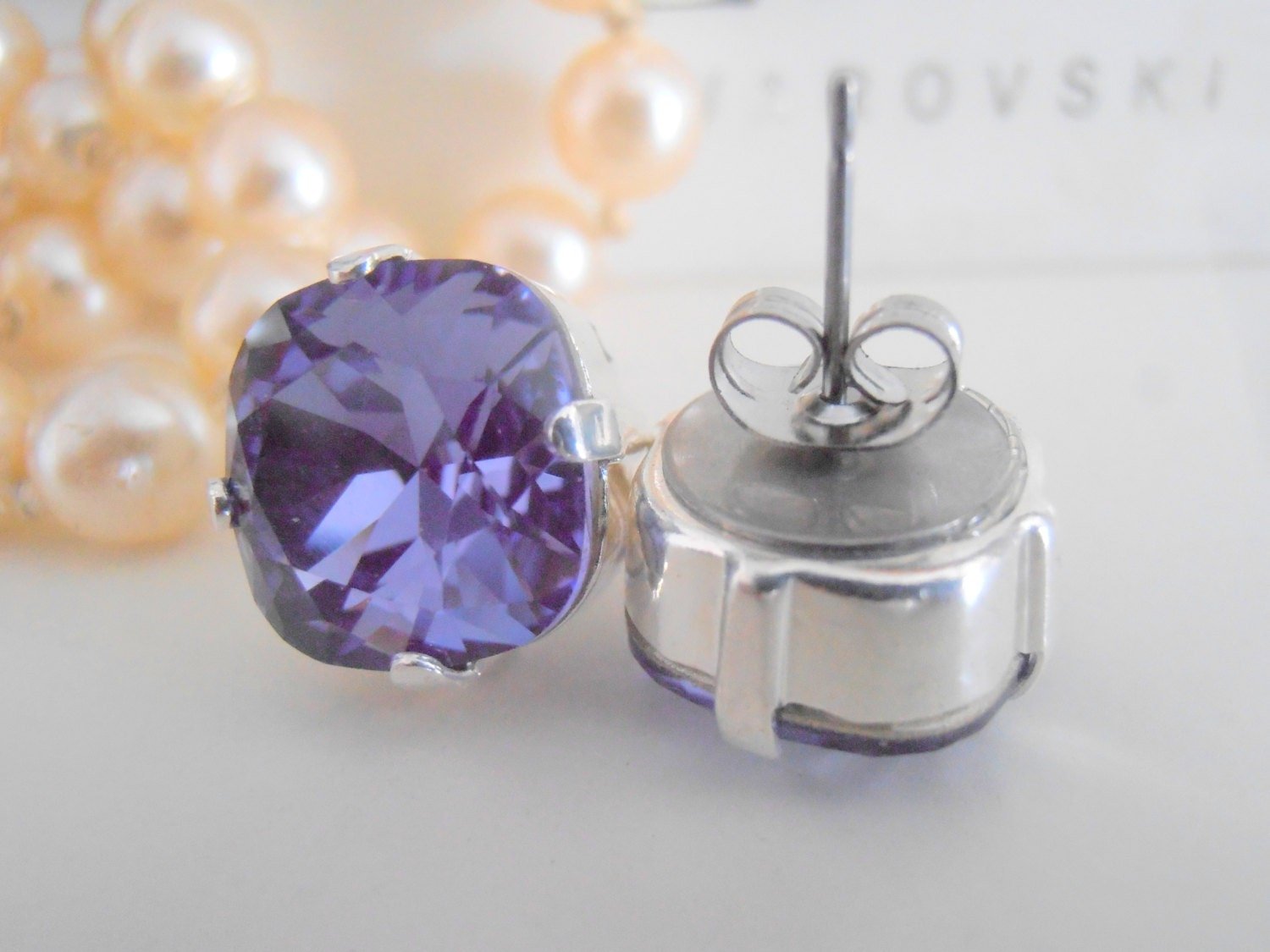 Tanzanite Cushion Cut Stud Earrings, Wedding Jewelry  Bridal Pearced Post Earrings with Surgical Steel Pad, Mother's Day Gift