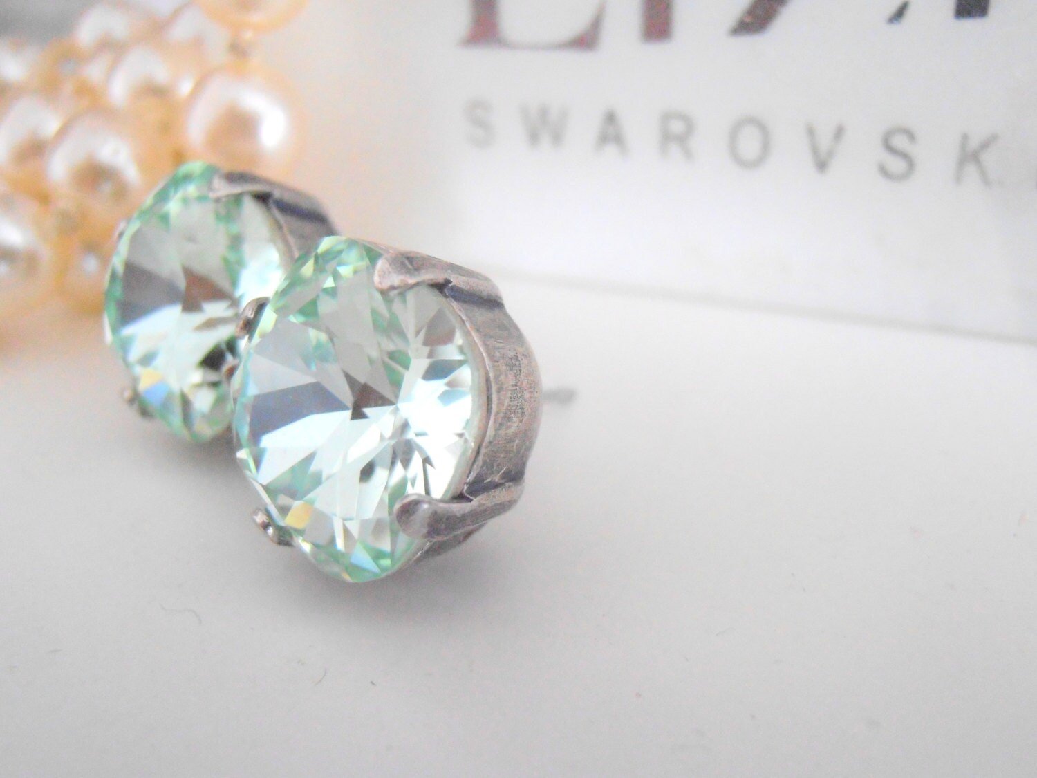 Pale Gree Chrysolite Stud Earrings | Birthday Gift for Sister