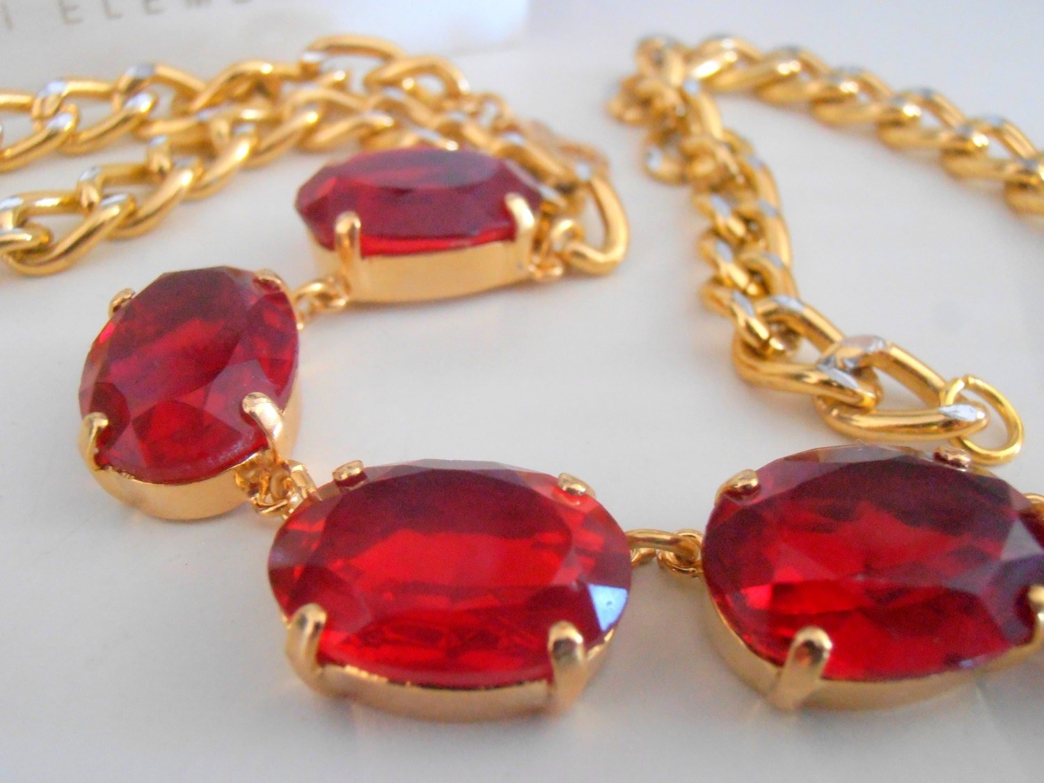 Red Collet Rhinestone Necklace, Crystal Choker, Anna Wintour, Gold Jewelry, 13x18mm Oval, Mother's day gift