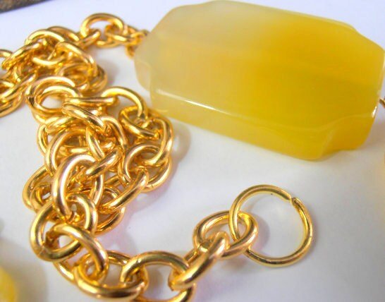 Buttercup Yellow Collet Necklace / Statement Agate Gemstone Bib / Anna Wintour Choker / Birthday Gift