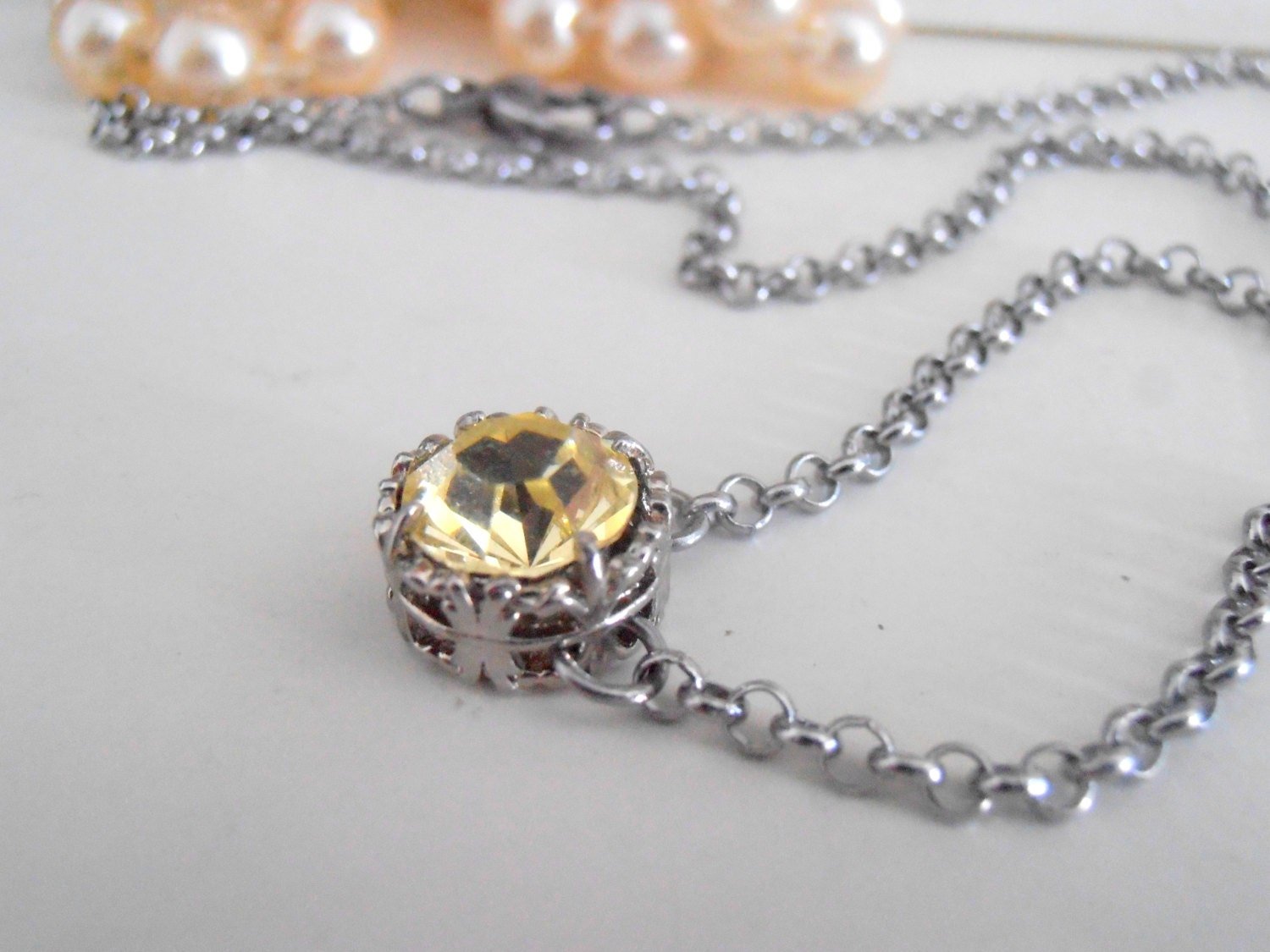 Citrine Yellow Art Deco Dainty solitaire Pendant / Delicate Minimalist Jewelry / Bridesmaid gift /