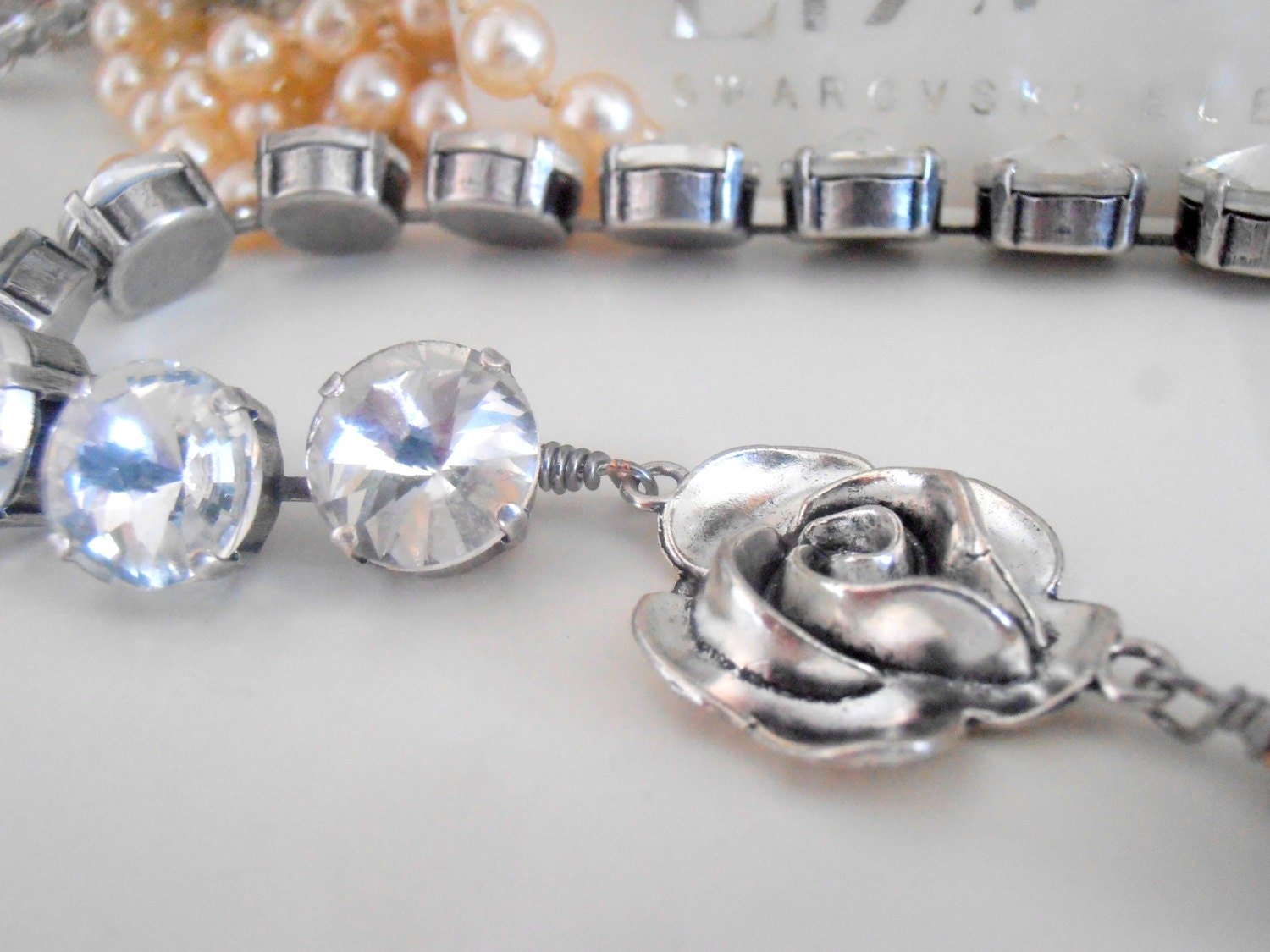 Rose Bud Rivoli Choker Necklace, Cupchain Collet, Bridal Statement Collet in Antique Silver, Anna Wintour