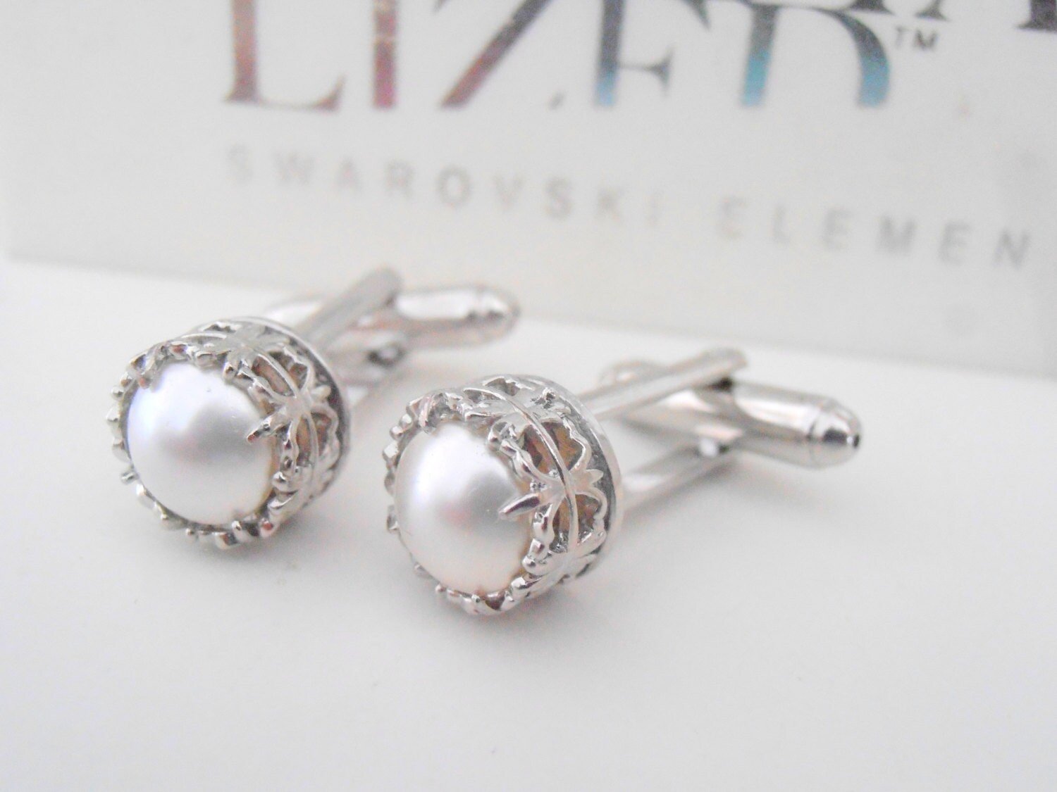 White Pearl Shirt Cufflinks | Suit and Tie Men Cufflinks Art Deco Cufflinks 