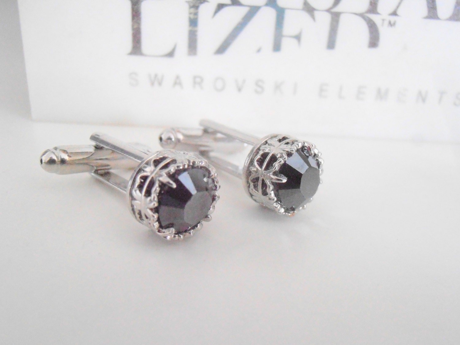 Black Crystal Wedding day Cufflinks for Men, Art deco Jewelry, Bridal Shirt Cuffs, Groom Suit and tie Cuffs with Hematite Crystals