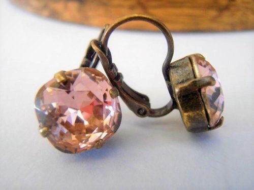 Vintage Rose Cushion Cut Bronze Golf Earrings • Dangle Lever back • Antique Square 4470 12mm / Birthday gift