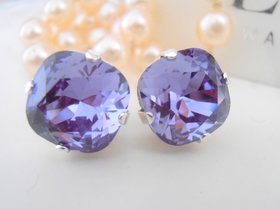 Tanzanite Cushion Cut Stud Earrings, Wedding Jewelry  Bridal Pearced Post Earrings with Surgical Steel Pad, Mother's Day Gift