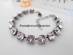 April Birthstone Diamond Tennis Cupchain Bracelet made Crystal Chatons / Surgical Steel Chain / Christmas Gift