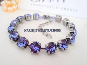 Tanzanite June Birthstone Tennis Bracelet, Silver Jewelry,  Cup chain 8mm,Purple Crystal, Christmas Gift For Her