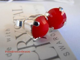 Red Coral crystal stud earrings / Post / Pierced Earrings / 925 Sterling Silver plated / Gift for her / costume jewelry