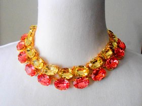 Peach Rose Collet Necklace in Gold Oval Crystal Choker Anna Wintour Statement Jewelry Women Gifts