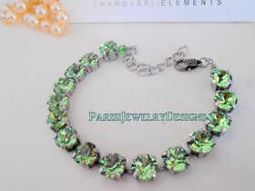 Green Peridot Birthstone Crystal Tennis Bracelet Silver Jewelry Birthday Gift For Her