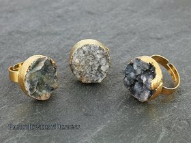 Black Agate Druzy Adjustable Ring •  Raw Gemstone Stone • Boho Statement Jewelry • Round Mineral Gem 20mm