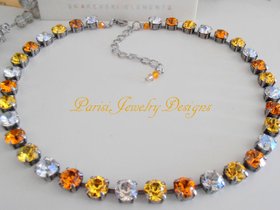 Multi-colors Sunflower Yellow Tennis Necklace, Crystal Choker, 8mm Chatons, Antique silver Jewelry, Gift for Sister