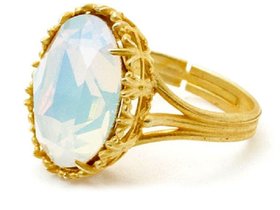 White Opal Gold Filigree Ring / Women Art Deco Jewelry / Women Cocktail Rings / Adjustable Ring / Gift for Her