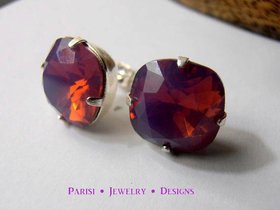 Cyclamen Opal Cushion Cut Earrings | Pierced Purple Opal Earrings 