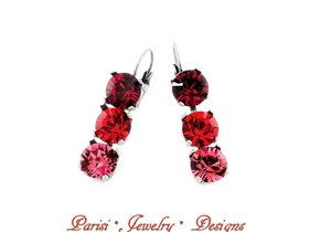 Red Multi colors Crystal Tennis Drop Earrings, Dangle Lever back Cup chain Jewelry, Ruby-Rose-Hyacinth, Gift for Girlfriend