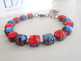 Red Blue Cup chain Tennis Bracelet / Vintage Antique Copper / Shabby Chic / Fashion Jewelry / SS39 Chatons Bracelet