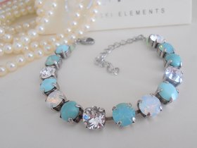 Mint Crystal Tennis Bracelet / Pacific Opal Chatons / Antique silver Jewelry / Round Cup chain / Fashion Accessories